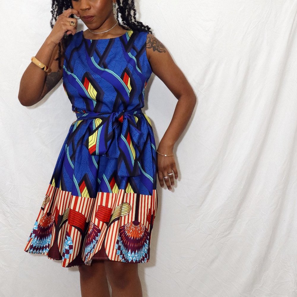 Zulily Sucrefas blue and red funky midi dress